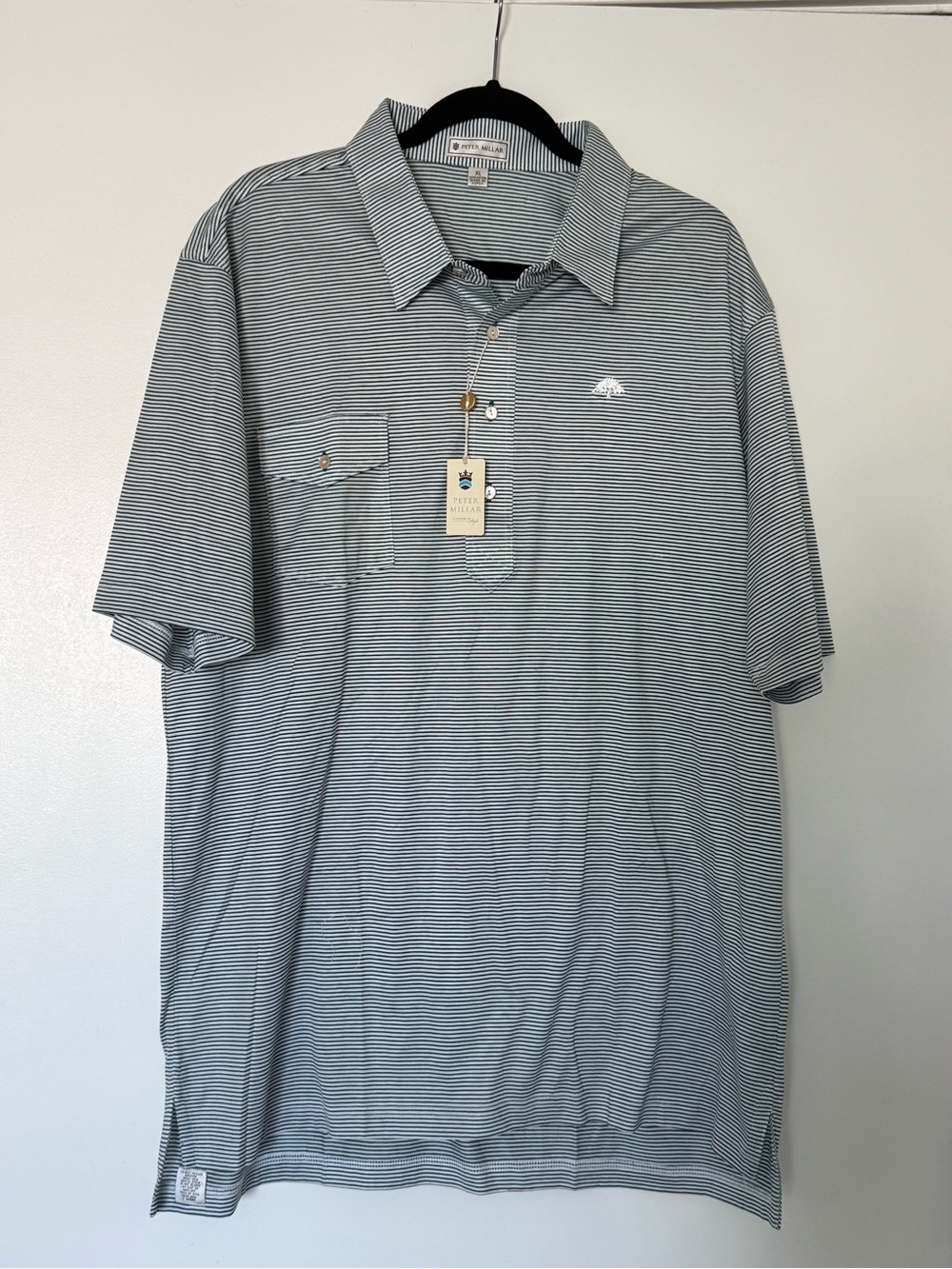 NWT Peter Millar Stripe Polo Shirt White/Juniper Size XL (MF11K05)